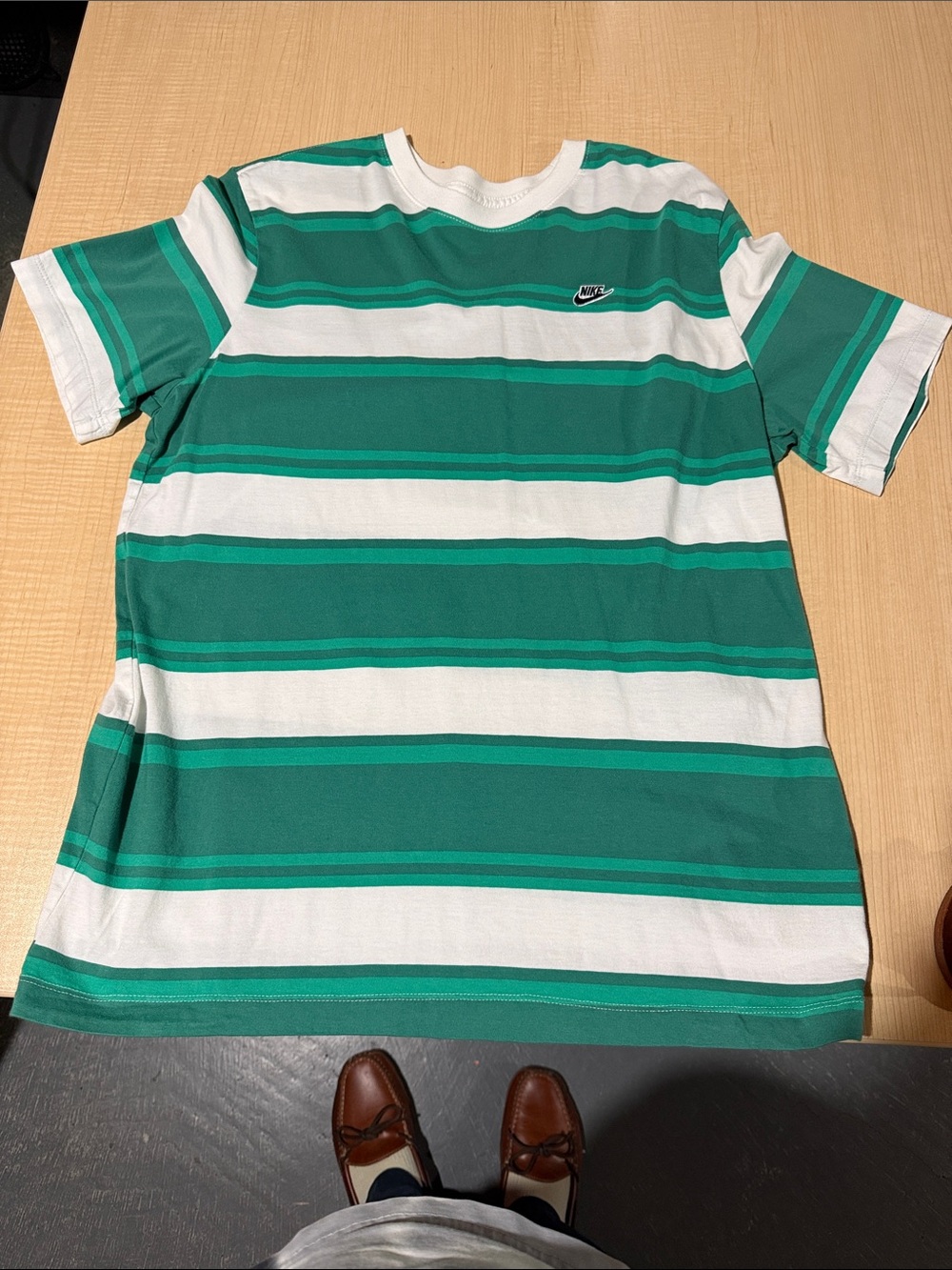 Nike Green & White Striped Short Sleeve Tee